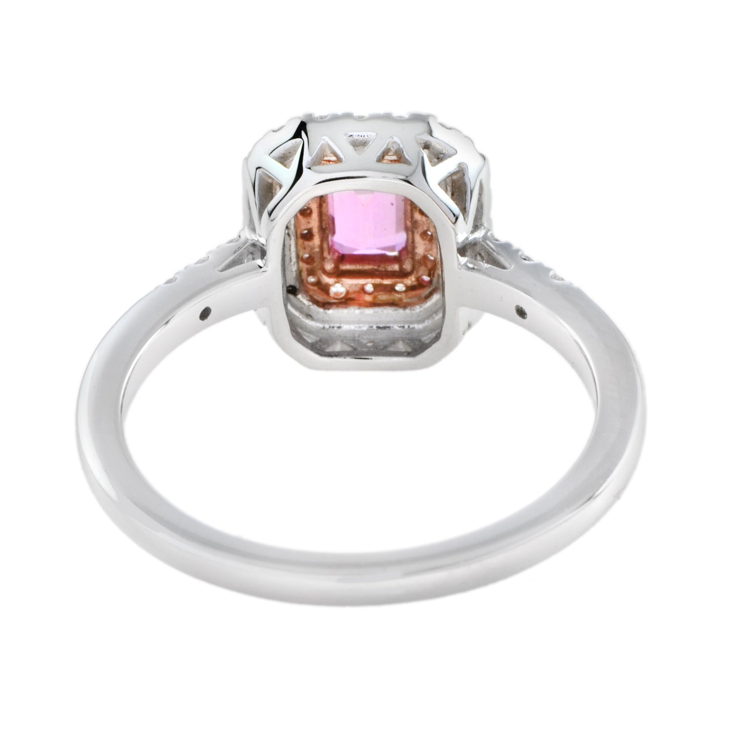 Octagon Pink Sapphire &amp; Diamond Double Halo Set Engagement 14K White Gold Ring