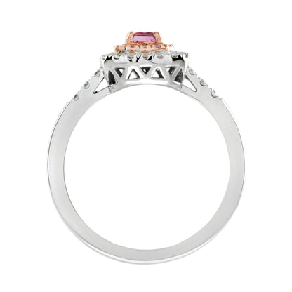 Octagon Pink Sapphire &amp; Diamond Double Halo Set Engagement 14K White Gold Ring