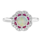 2.30 Ctw Art Deco Style Ruby & Opal Diamond 14K White Gold Ring