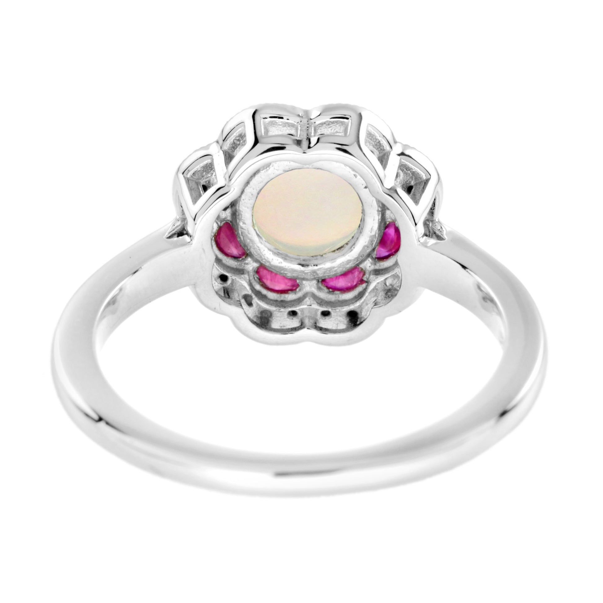 Round Ruby Diamond Art Deco Style Halo Set 14K White Gold Ring