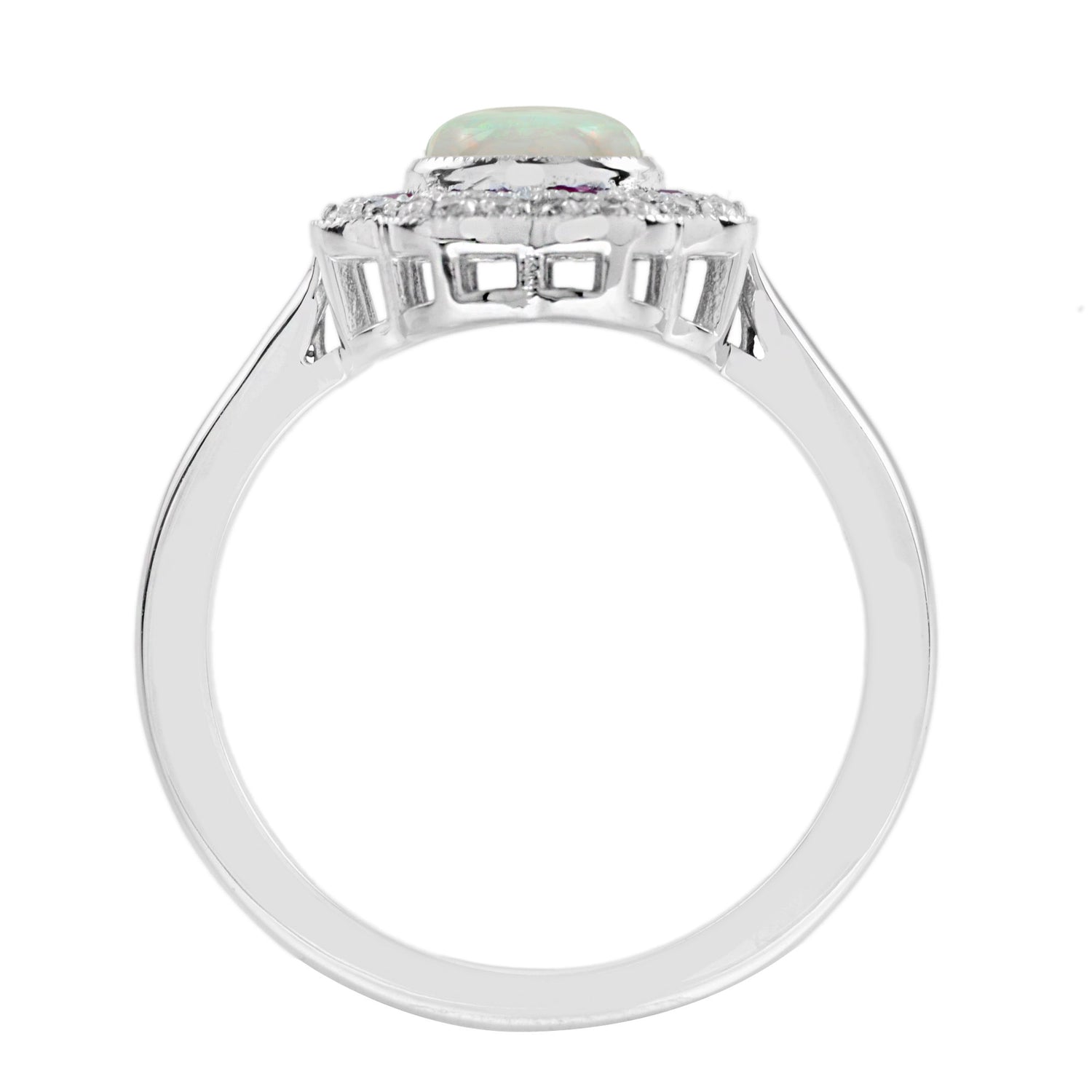 Round Ruby Diamond Art Deco Style Halo Set 14K White Gold Ring