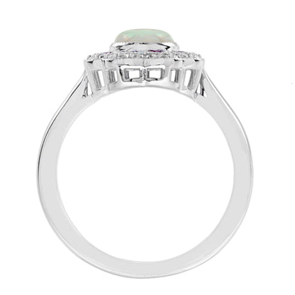 Round Ruby Diamond Art Deco Style Halo Set 14K White Gold Ring