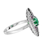 Emerald & Ruby Onyx Vintage Inspired Art Deco Style 18K White Gold Ring