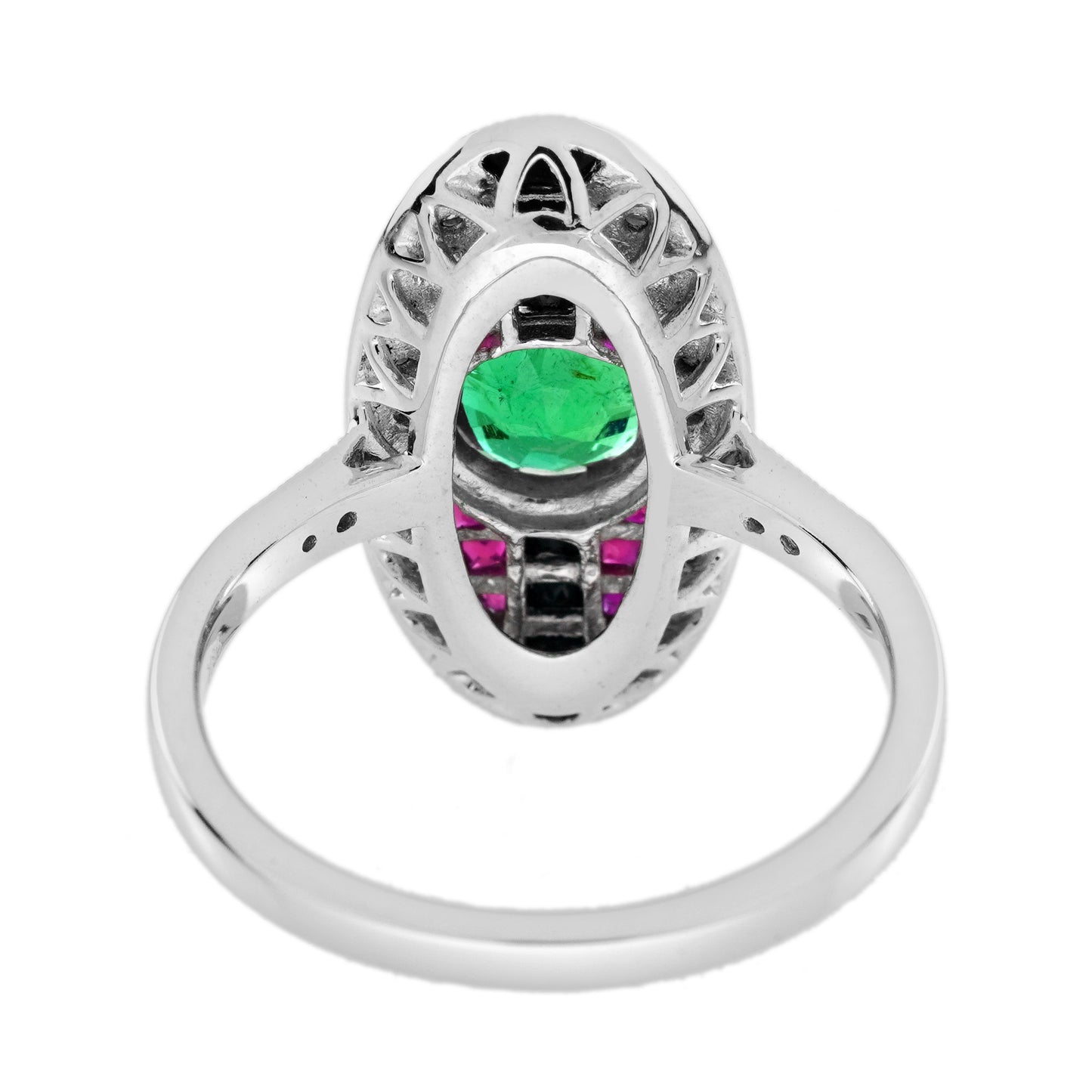emerald & ruby onyx vintage inspired art deco style 18k white gold ring