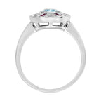 Oval Shape Blue Topaz & Ruby Diamond Halo Art Deco Style 14K White Gold Ring