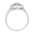 Oval Orange Citrine & Blue Sapphire Diamond Vintage Style White Gold Ring
