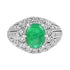 Oval Cabochon Green Emerald & Diamond Pave Set Dome 14K White Gold Ring