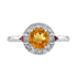 Orange Citrine Diamond & Red Ruby Art Deco Style Halo 14K White Gold Ring