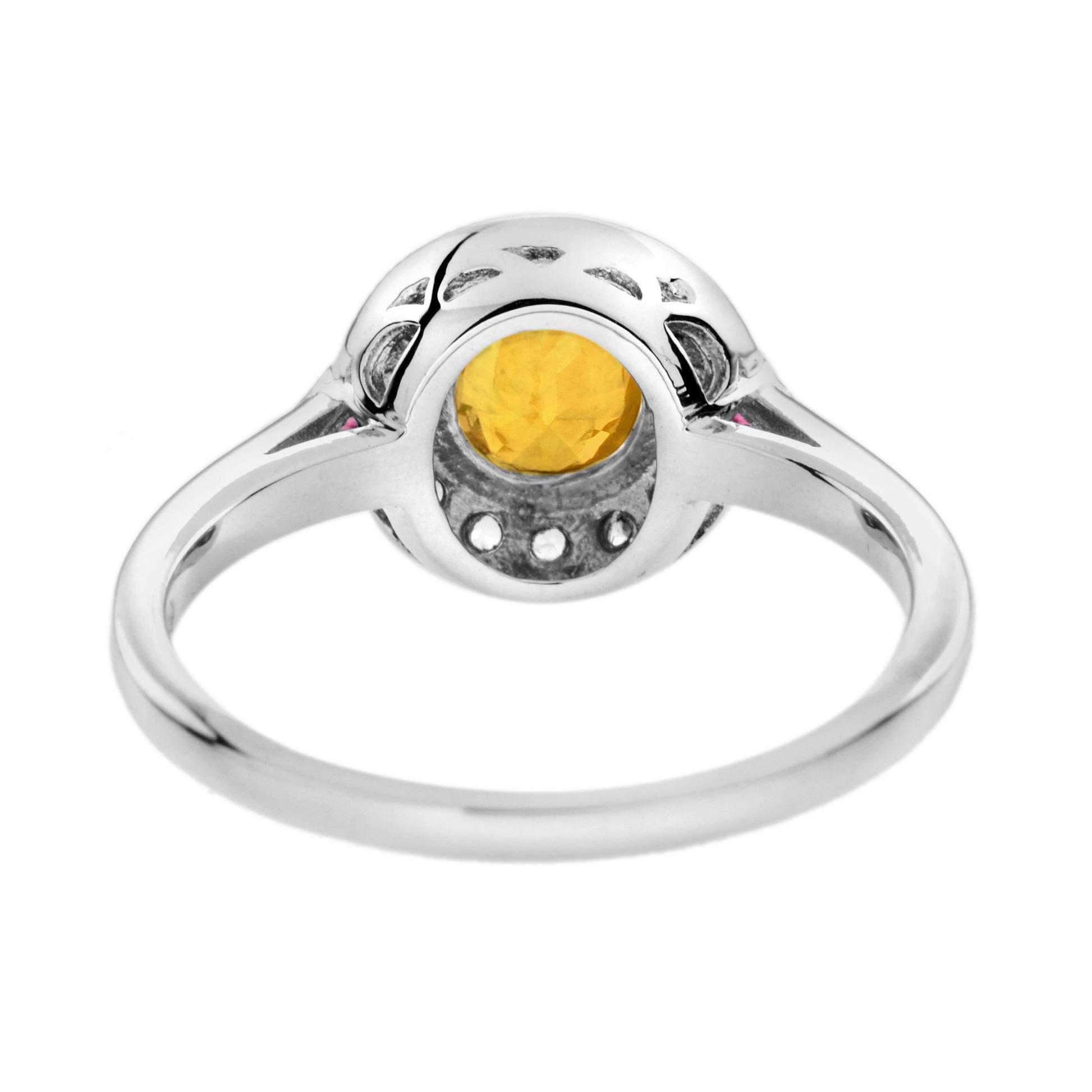Orange Citrine Diamond & Red Ruby Art Deco Style Halo 14K White Gold Ring