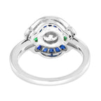 Round Diamond & Sapphire and Emerald Art Deco Style 18K White Gold Ring