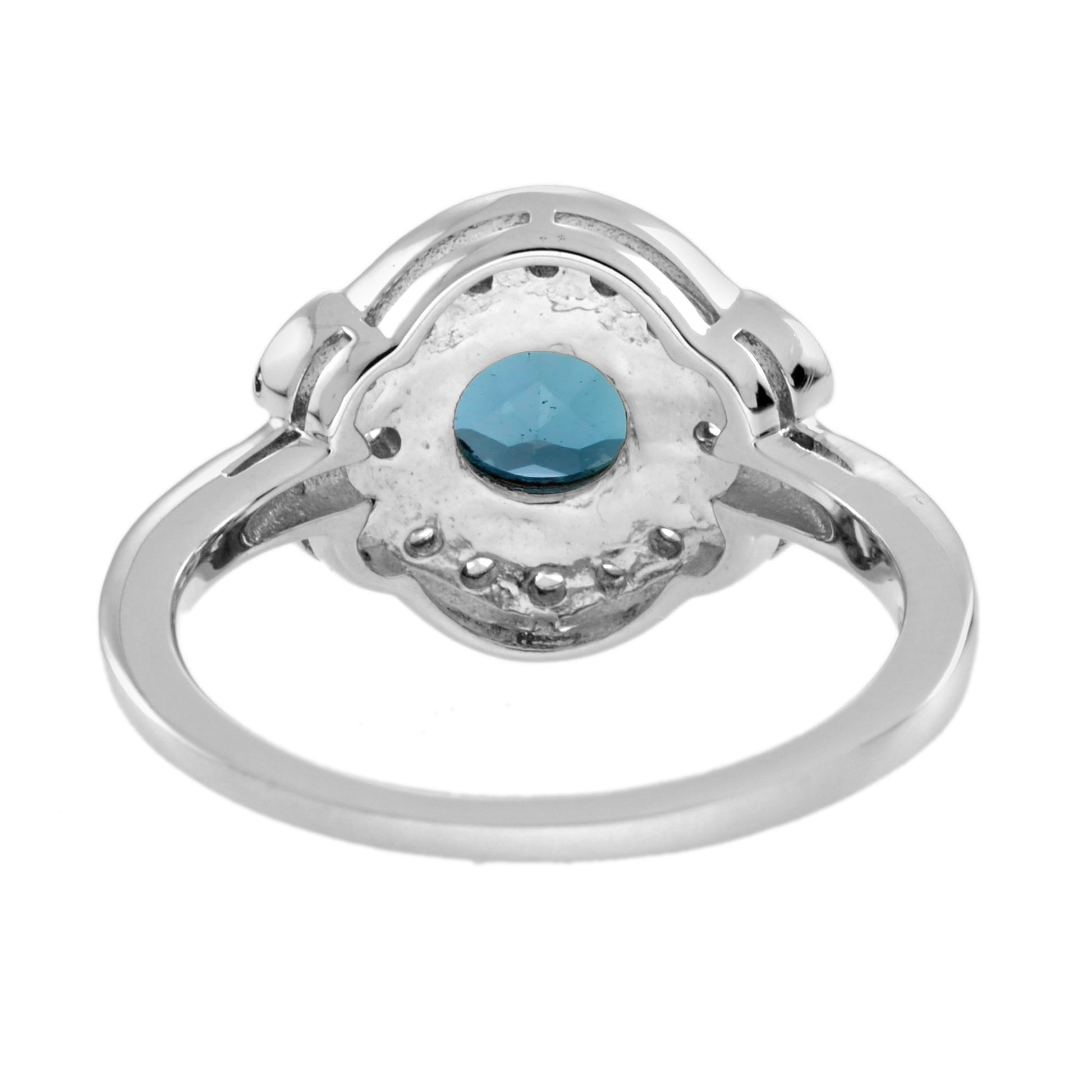London Blue Topaz Diamond Black Onyx Art Deco Style 14K White Gold Ring