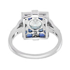 Blue Aquamarine & Sapphire and Diamond Art Deco Style White Gold Ring