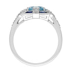 3.60 ctw Art Deco Style Blue Sapphire, Aquamarine & Diamond 14K White Gold Ring