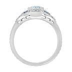 Round Aquamarine & Blue Sapphire and Diamond Engagement 14K White Gold Ring