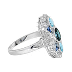 Round London Blue Topaz & Aquamarine Sapphire and Diamond 14K White Gold Ring