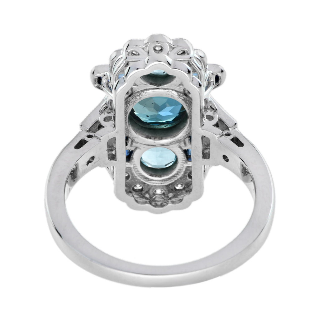 Round London Blue Topaz & Aquamarine Sapphire and Diamond 14K White Gold Ring