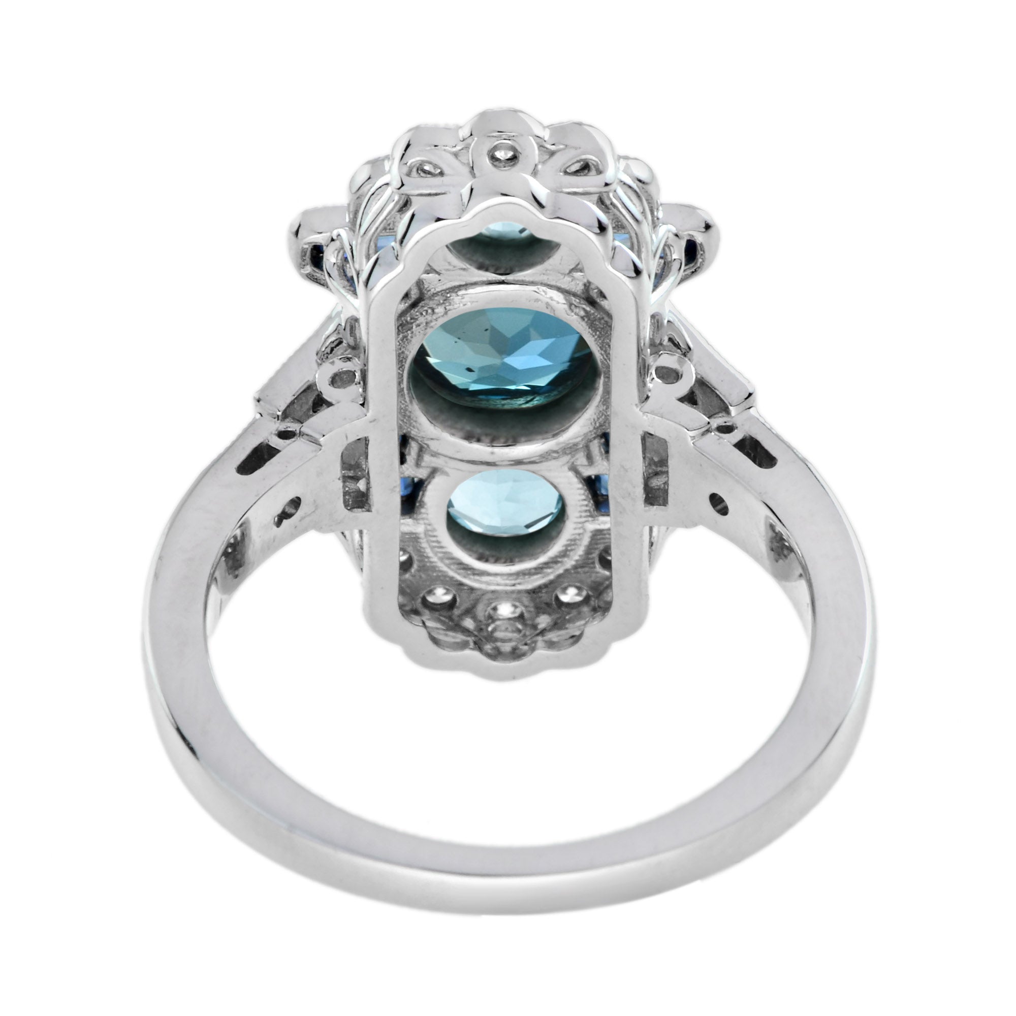 Round London Blue Topaz &amp; Aquamarine Sapphire and Diamond 14K White Gold Ring