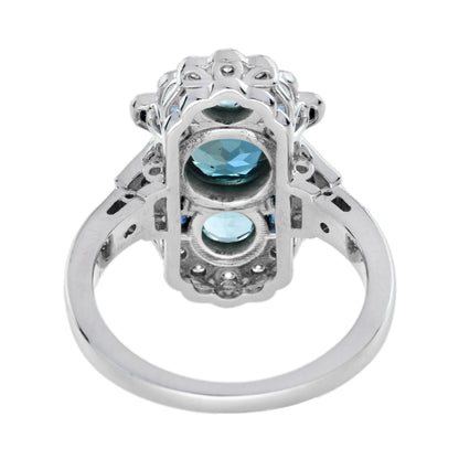 Round London Blue Topaz &amp; Aquamarine Sapphire and Diamond 14K White Gold Ring