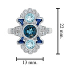 Round London Blue Topaz & Aquamarine Sapphire and Diamond 14K White Gold Ring