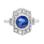 2.42 ctw Art Deco Style Ceylon Blue Sapphire & Diamond Halo Ring 18K White Gold