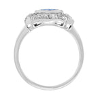 Round Blue Ceylon Sapphire & Diamond Art Deco Inspired Halo 18K White Gold Ring