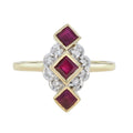 1.20 ctw Art Deco Style Red Ruby & Diamond Vertical Three Stone Ring 14K Yellow Gold
