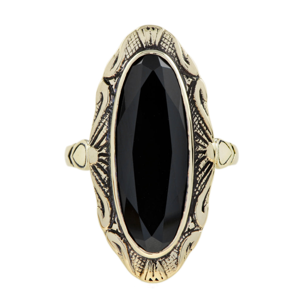 5.20 Ctw Vintage Style Oval Black Onyx 9K Yellow Gold Cocktail Ring