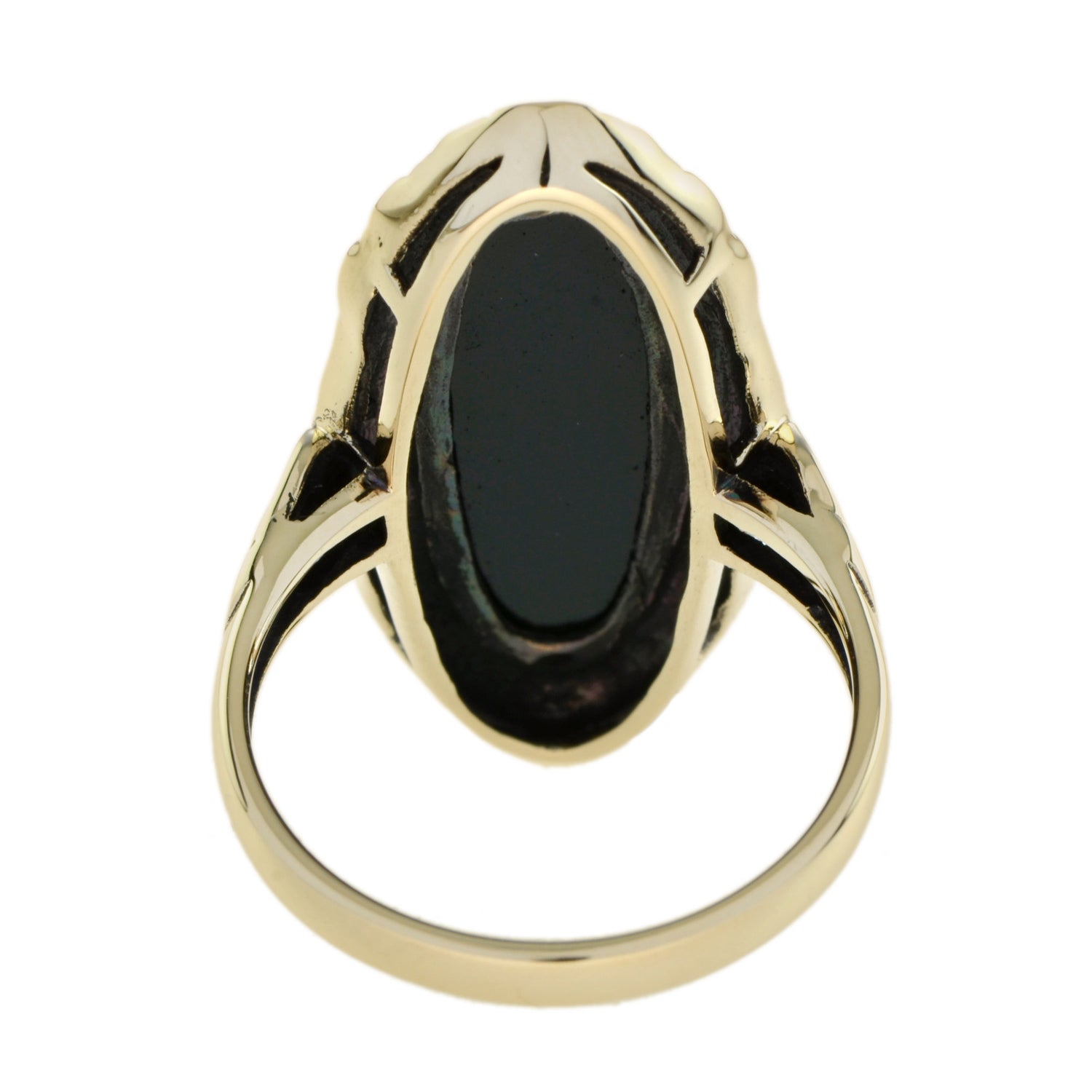 Oval Black Onyx Vintage Style Cocktail 9K Yellow Gold Ring