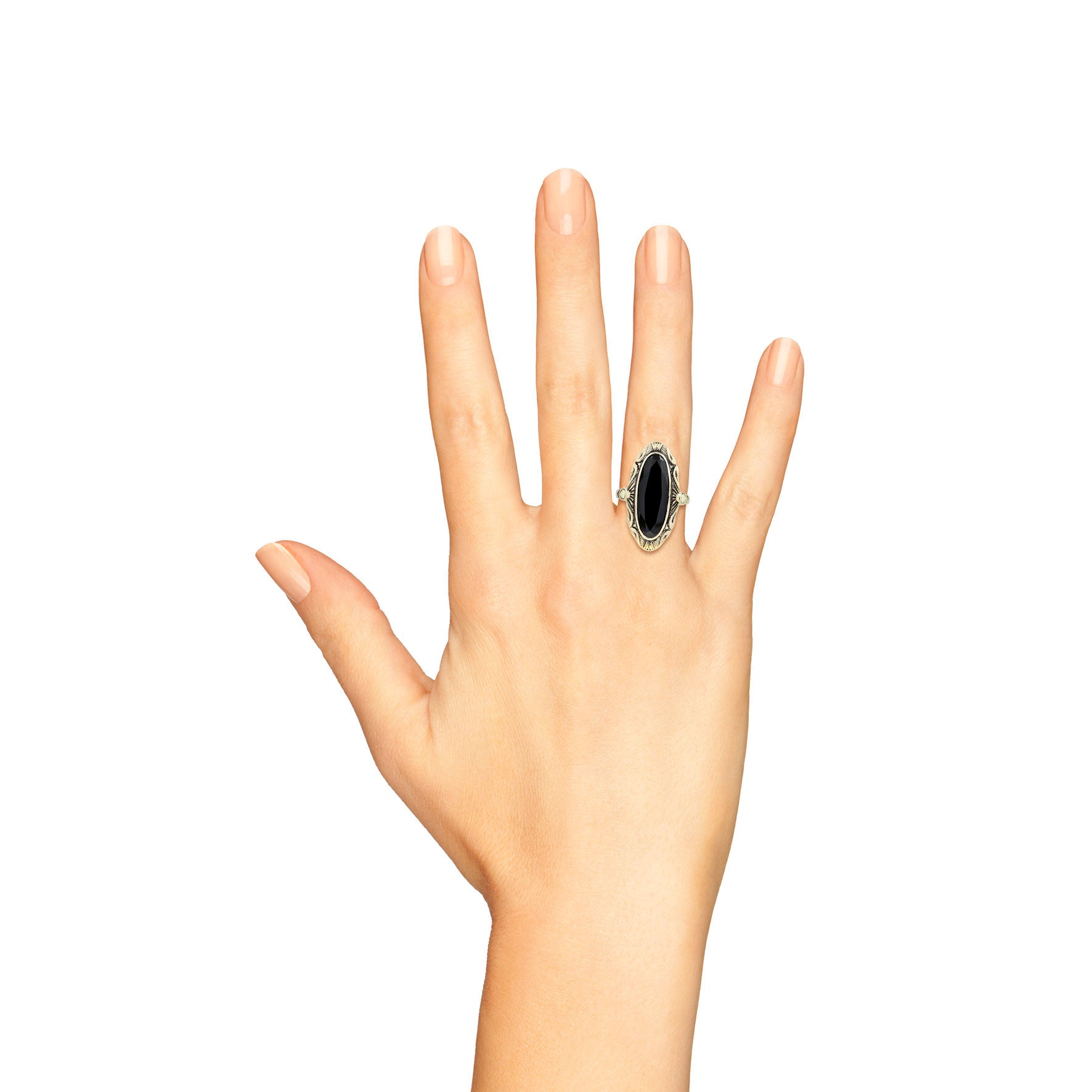 Oval Black Onyx Vintage Style Cocktail 9K Yellow Gold Ring