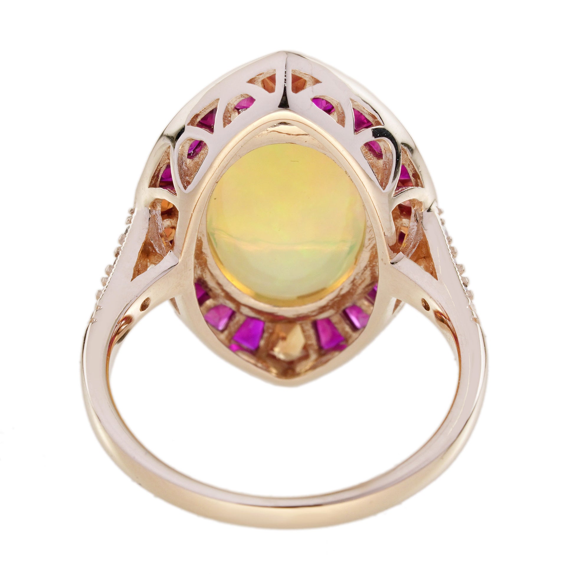 White Ethiopian Opal Orange Sapphire & Ruby Style Cocktail 18K Rose Gold Ring