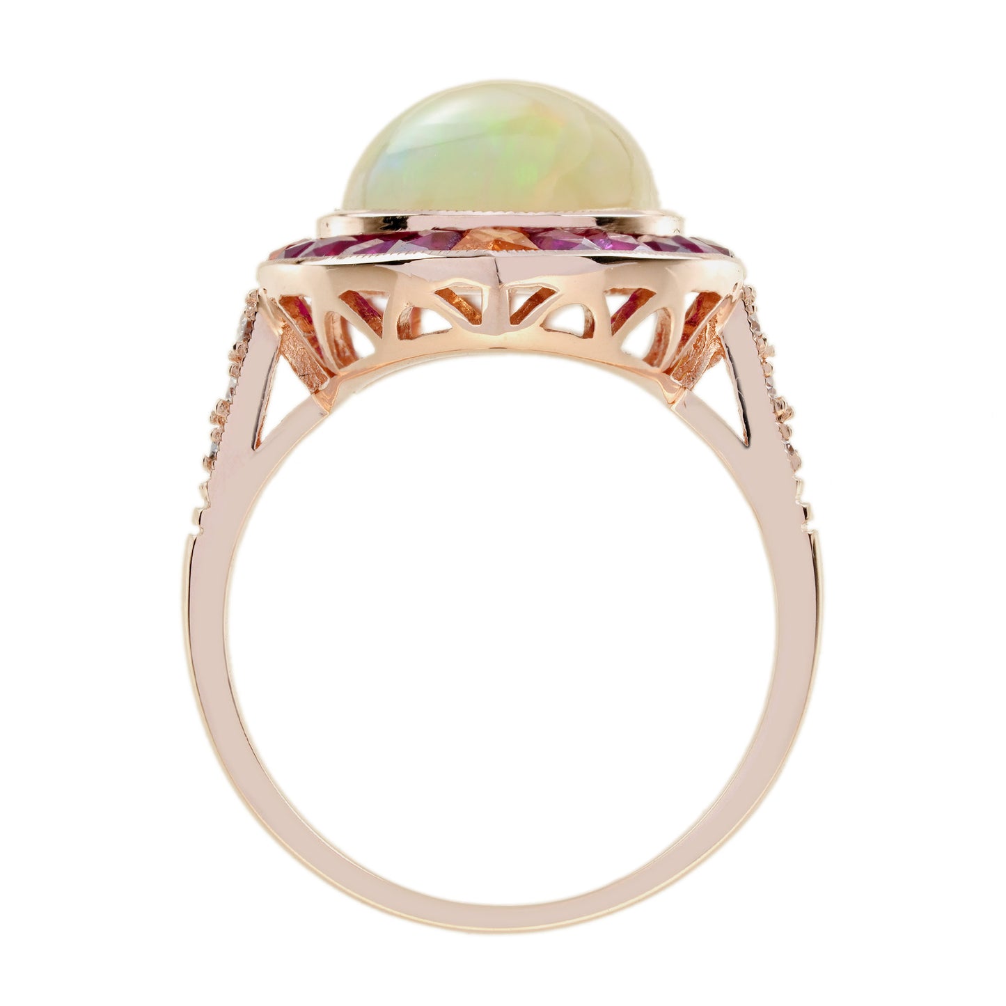 white ethiopian opal orange sapphire & ruby style cocktail 18k rose gold ring