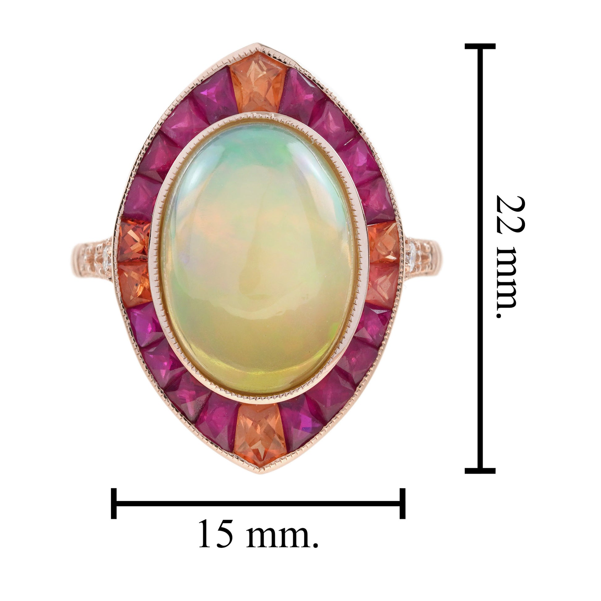 White Ethiopian Opal Orange Sapphire & Ruby Style Cocktail 18K Rose Gold Ring