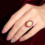 White Ethiopian Opal Orange Sapphire & Ruby Style Cocktail 18K Rose Gold Ring
