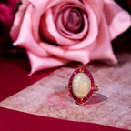 White Ethiopian Opal Orange Sapphire & Ruby Style Cocktail 18K Rose Gold Ring