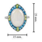 Oval Shape Moonstone Diamond Blue Topaz Peridot Art Deco Style Cocktail Ring