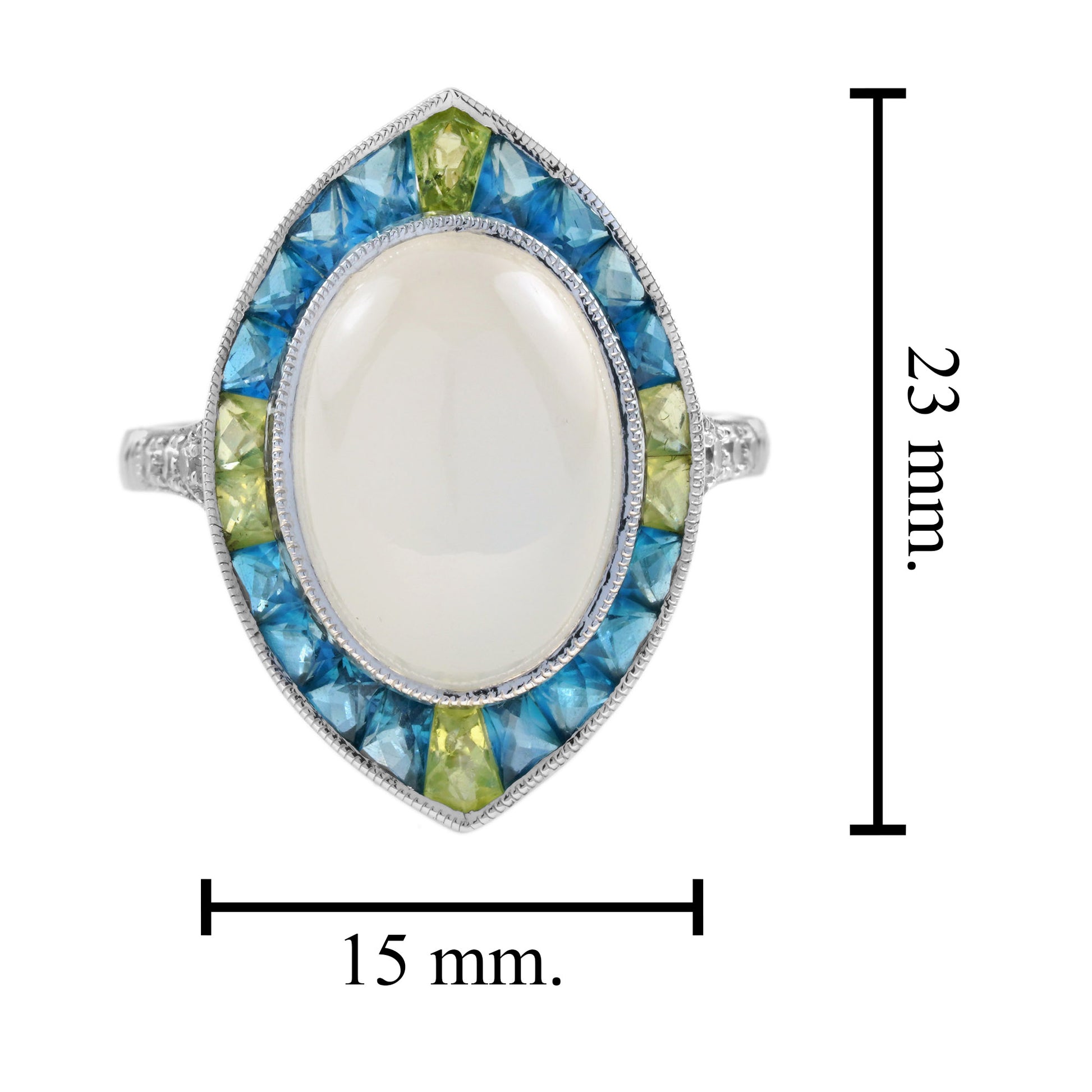 Oval Shape Moonstone Diamond Blue Topaz Peridot Art Deco Style Cocktail Ring