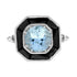 Round Blue Aquamarine & Black Onyx Halo Art Deco Style 14K White Gold Ring
