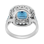 Cushion London Blue Topaz & Diamond Double Halo Statement 14K White Gold Ring
