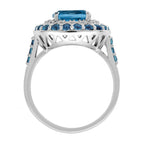 Cushion London Blue Topaz & Diamond Double Halo Statement 14K White Gold Ring