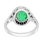 Emerald & Black Onyx and Diamond Art Deco Style Target 14K White Gold Ring