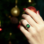 Emerald & Black Onyx and Diamond Art Deco Style Target 14K White Gold Ring