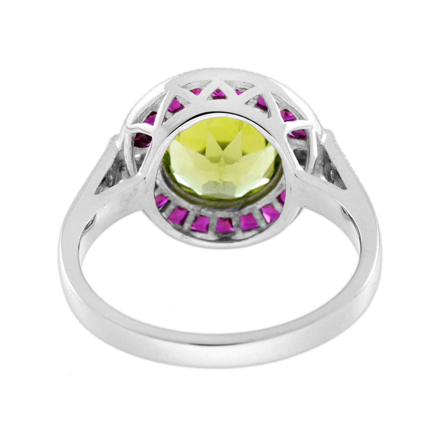 Peridot Ruby Diamond Art Deco Style Celebrate Target 14K White Gold Ring