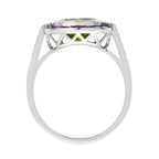 Peridot Ruby Diamond Art Deco Style Celebrate Target 14K White Gold Ring