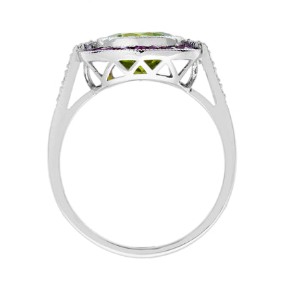 Peridot Ruby Diamond Art Deco Style Celebrate Target 14K White Gold Ring
