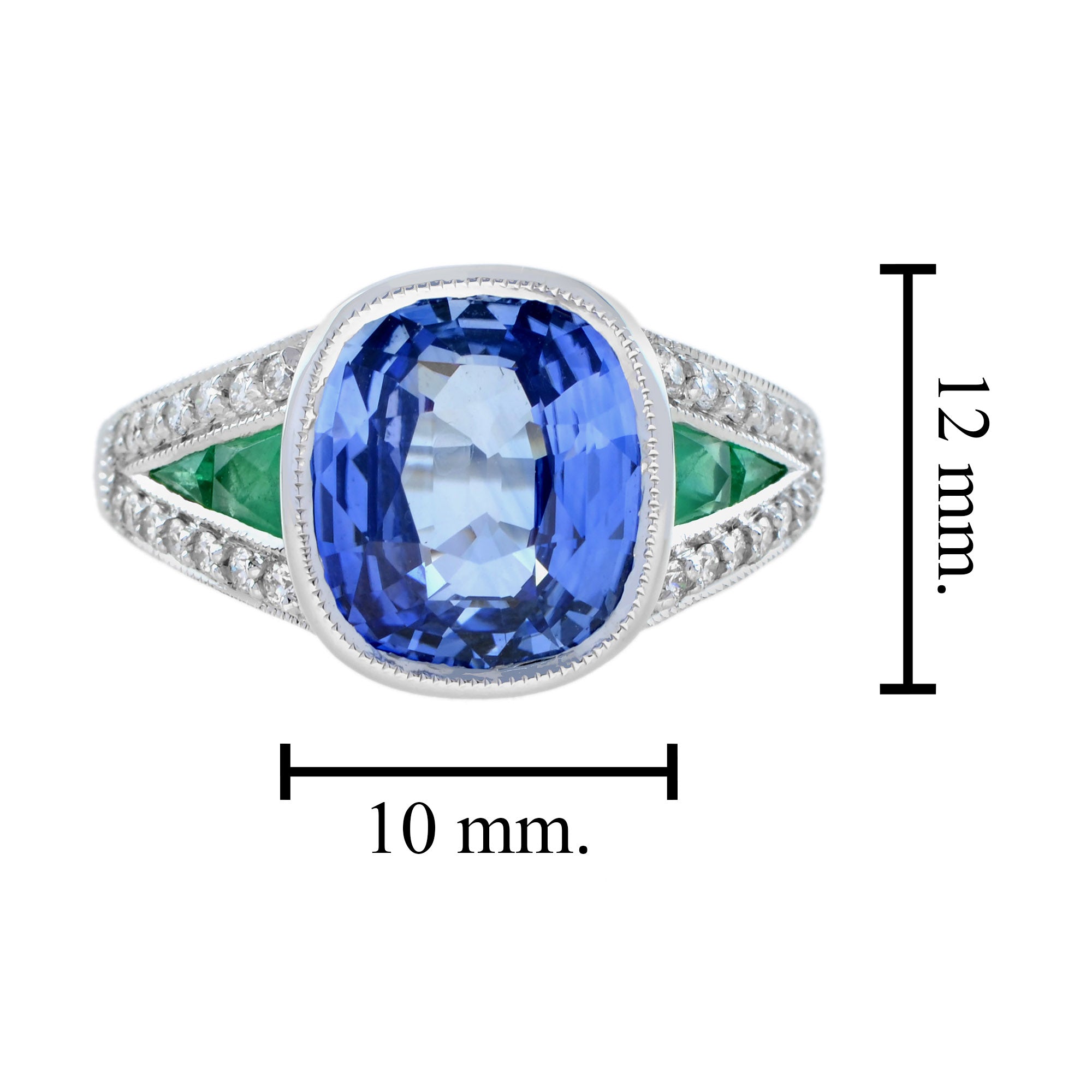 Cushion Certified Ceylon Blue Sapphire Emerald Diamond Solitaire White Gold Ring