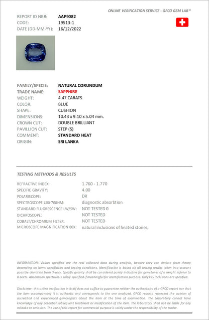 Cushion Certified Ceylon Blue Sapphire Emerald Diamond Solitaire White Gold Ring