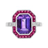Octagon Amethyst Ruby Diamond Art Deco Style Halo Set 14K White Gold Ring