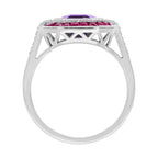 Octagon Amethyst Ruby Diamond Art Deco Style Halo Set 14K White Gold Ring