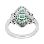 Green Emerald & Diamond Vintage Inspired Edwardian Style White Gold Unique Ring
