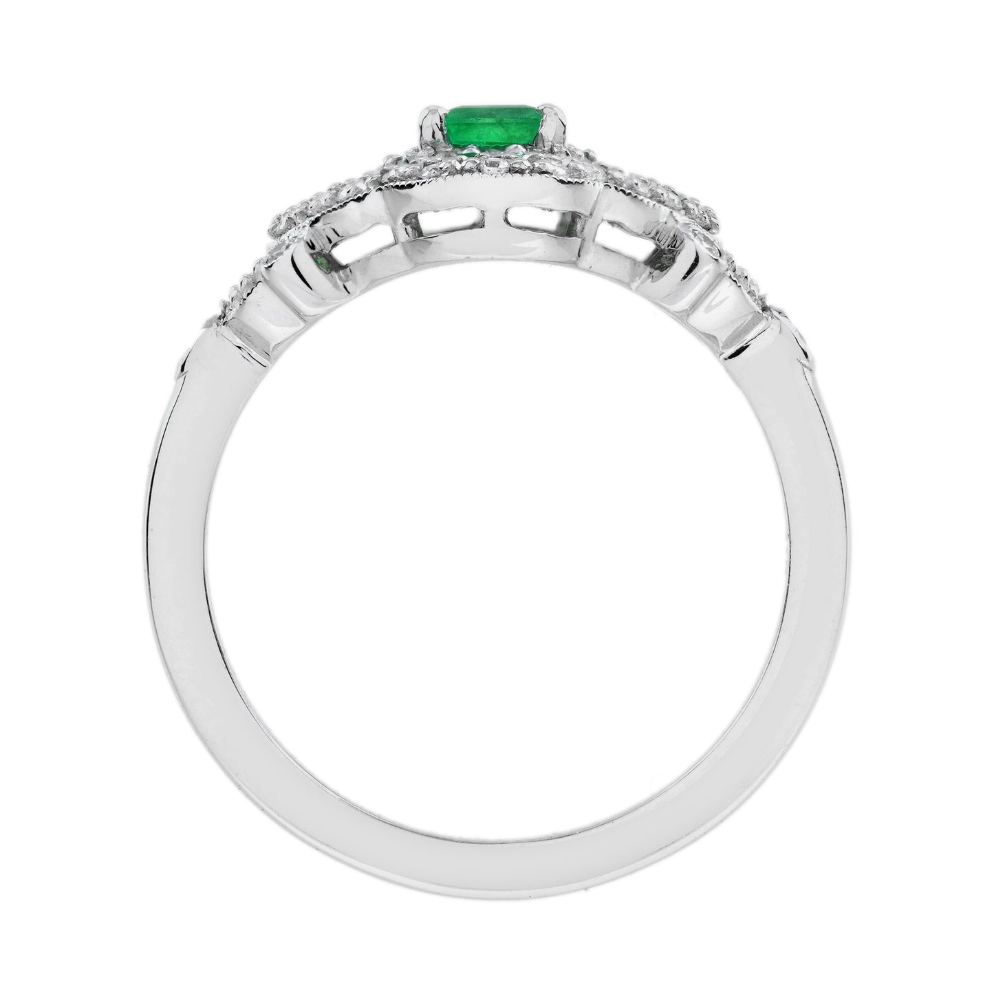 green emerald & diamond vintage inspired edwardian style white gold unique ring